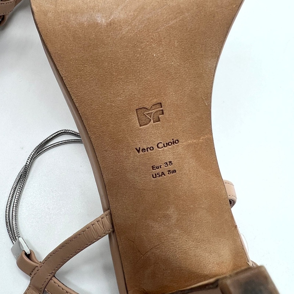 Diane Von Furstenberg Sandals Women 8 Tan Stiletto Ankle Strap Chain Detail - Picture 8 of 12